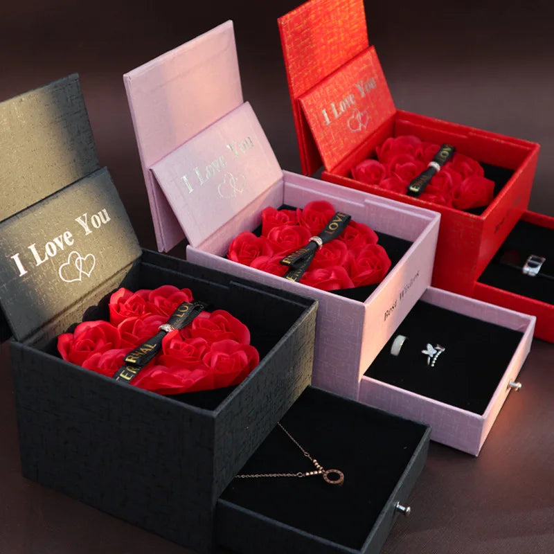 I Love You" Heart Rose Gift Box – Elegant Romantic Gift for Herantic Necklace Ring Jewelry Box