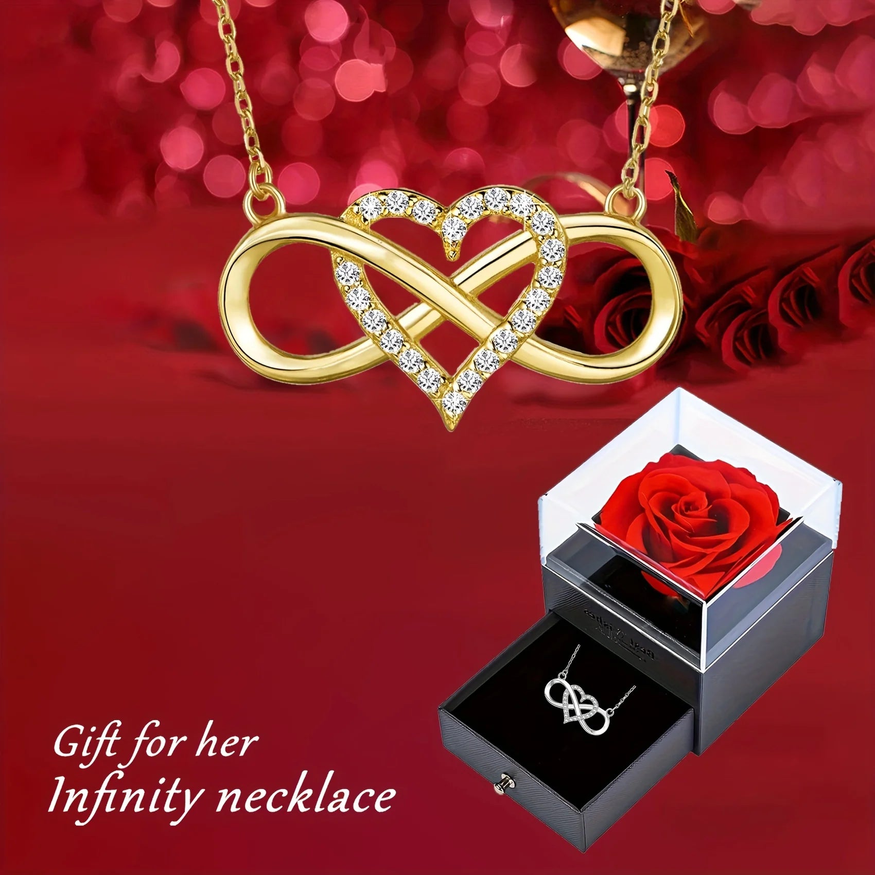 Elegant Infinity Heart Pendant Necklace with Luxury Rose Gift Box